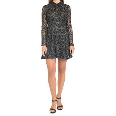 Black lace skater dress with collar
